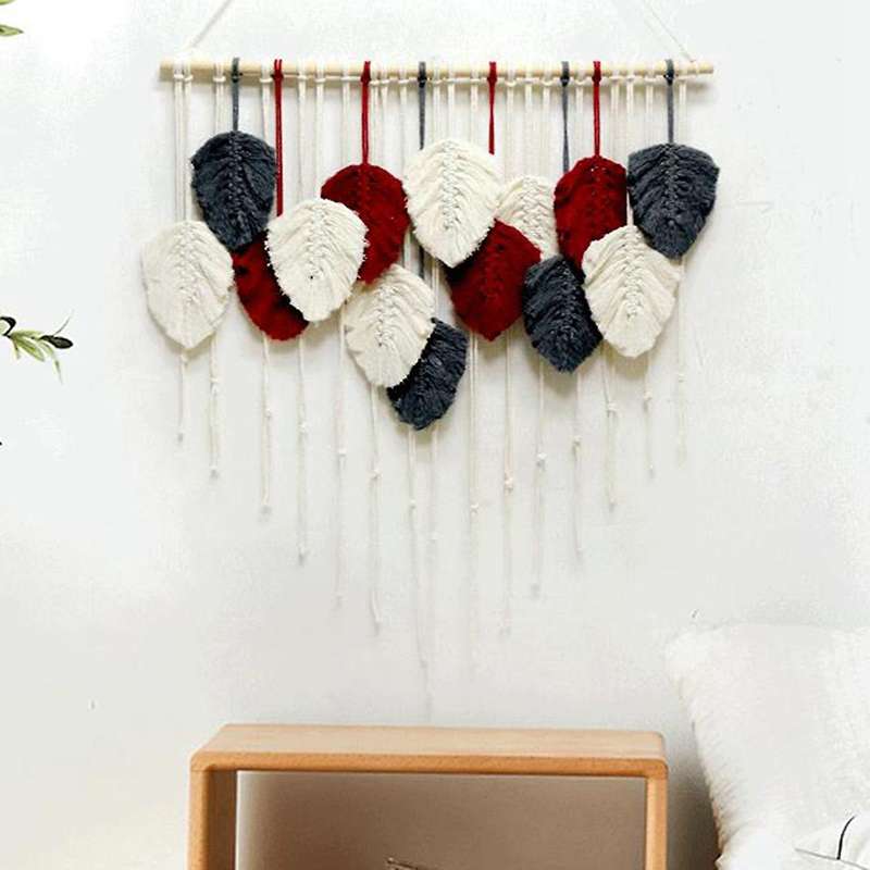 Feather Boho Wall Decor Woven Tassels Cotton Ornaments Tapestry B
