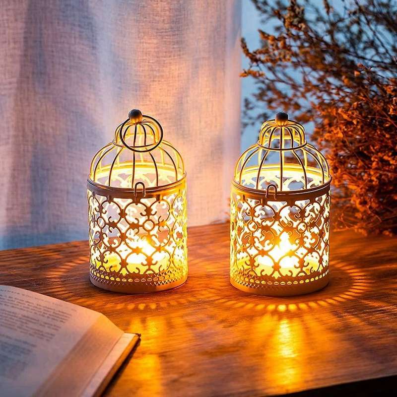 4 Pcs Candle Lanterns Bird Cage Metal Hollow Iron Candle Holder -a