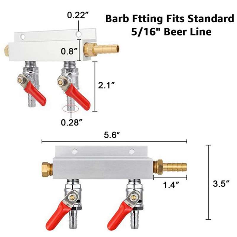 2-way Co2 Air Distribution Manifold Beer Barrel with Check Valve