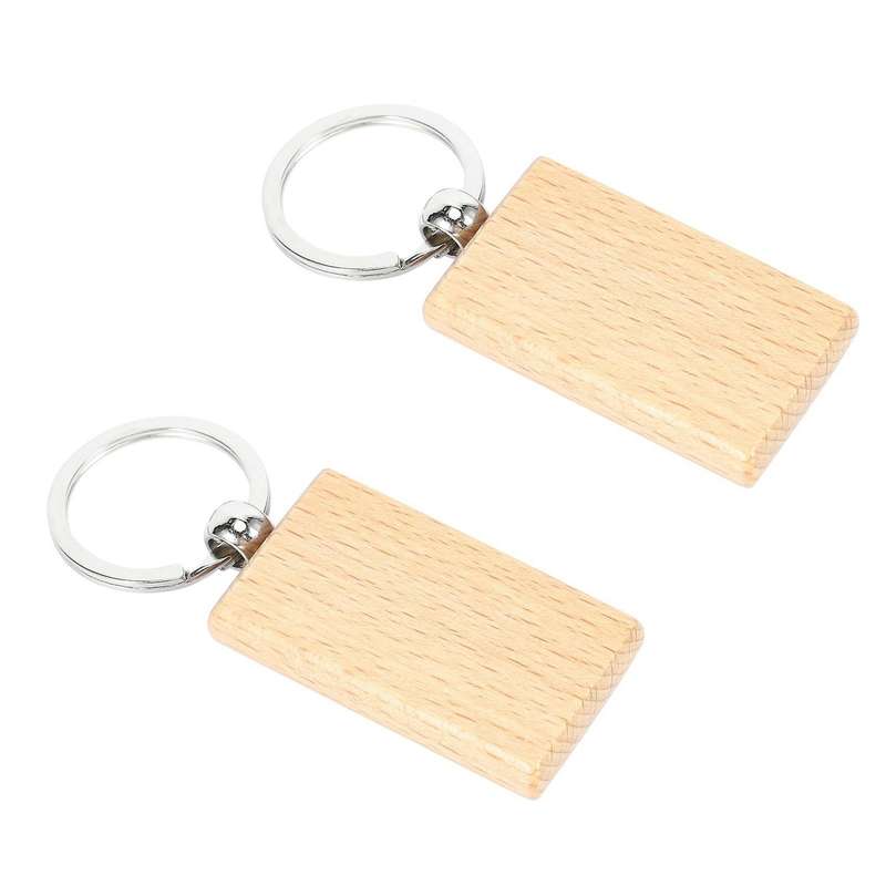 40pcs Blank Wooden Key Chain Diy Wood Keychains Yellow Rectangle