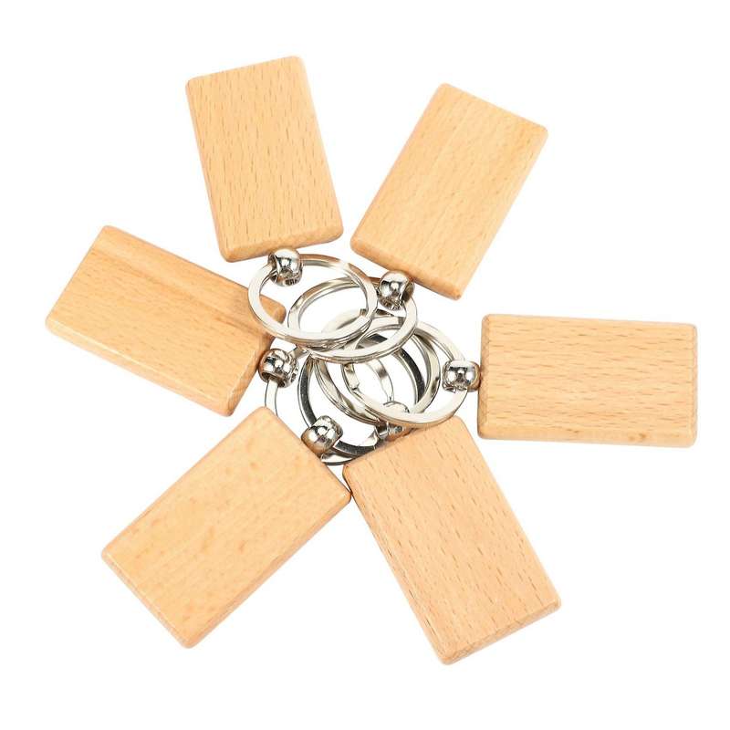 40pcs Blank Wooden Key Chain Diy Wood Keychains Yellow Rectangle
