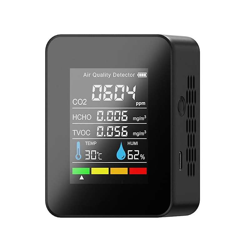 Co2 Detector, Hcho Tvoc Tester 5-in-1 Carbon Dioxide Detector Black