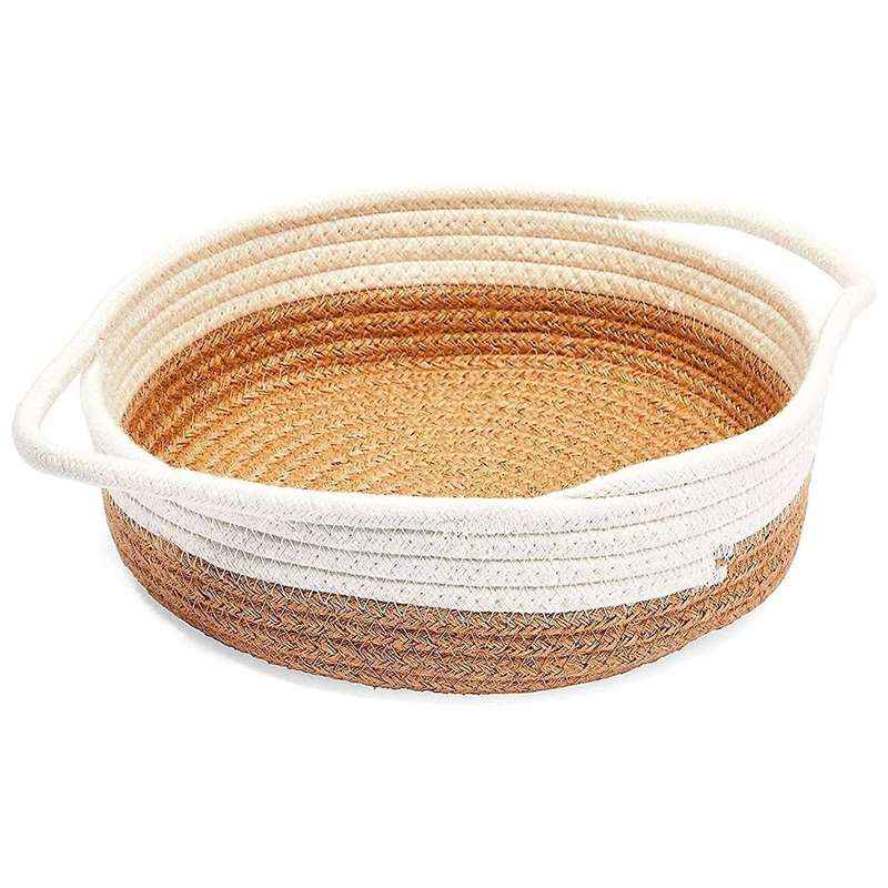 White Woven Fruit Basket Set with Handles (9.8 X 8.7 X 2.8inch,3pack)