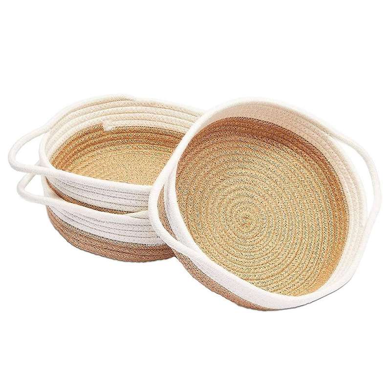 White Woven Fruit Basket Set with Handles (9.8 X 8.7 X 2.8inch,3pack)