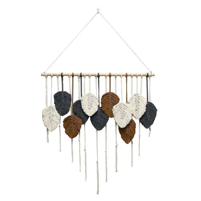 Boho Woven Leaf Tassels Tapestry Backdrop Home Art Decoration, B