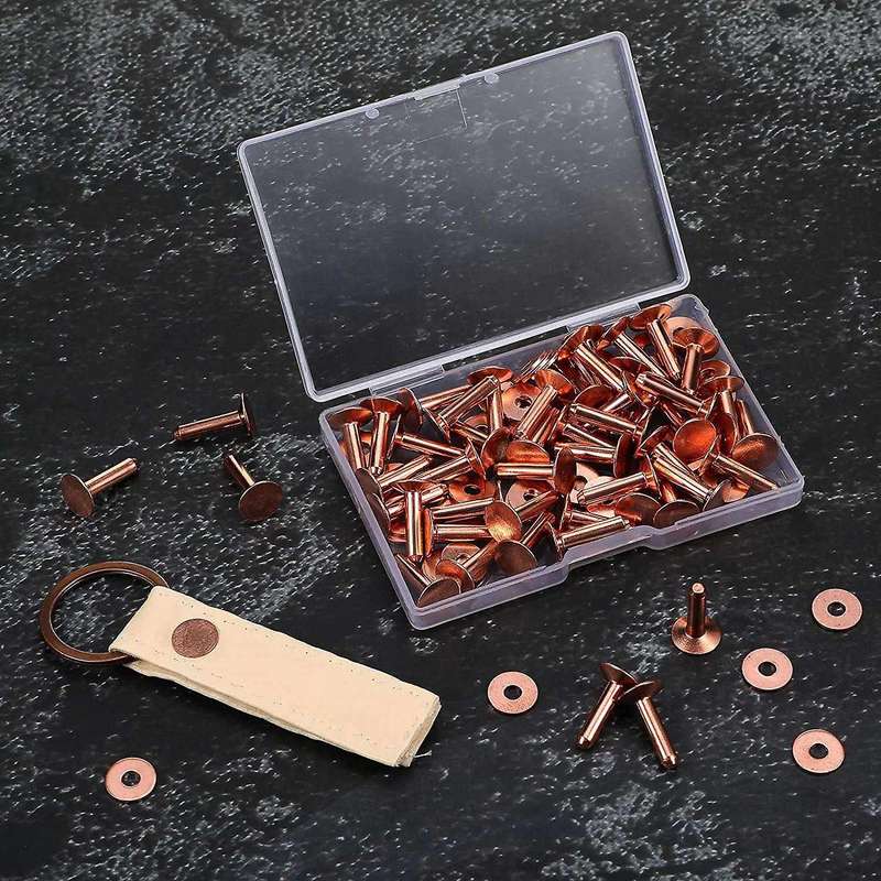 100 Sets Copper Rivets and Burrs Washers Leather Copper Rivet