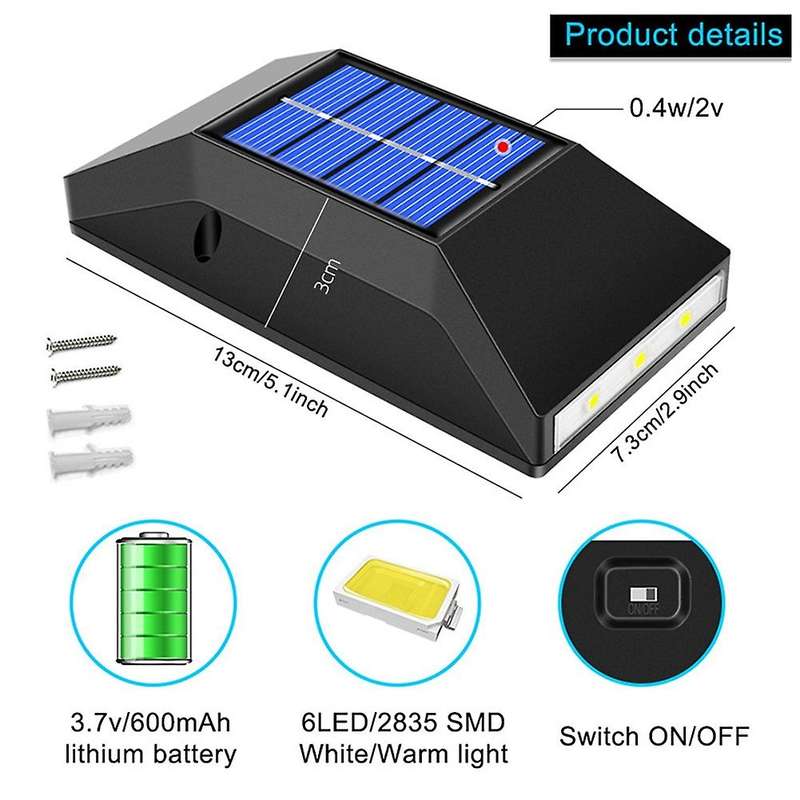 4pcs Outdoor Waterproof Wall Lamp Solar Street Light White Light