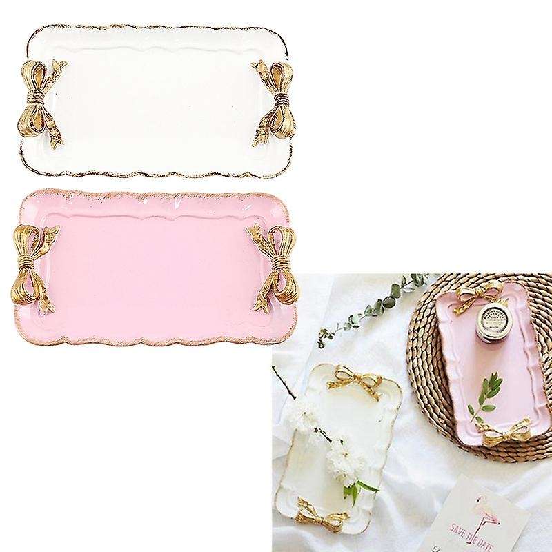 European Style Bow Cake Storage Trays Square Decor Tray 12x20cm White