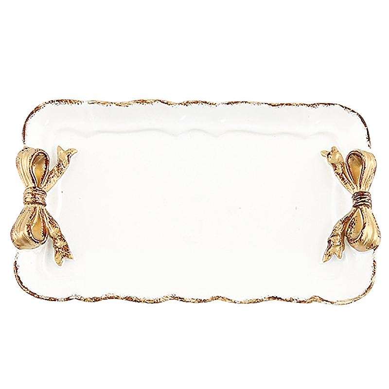 European Style Bow Cake Storage Trays Square Decor Tray 12x20cm White