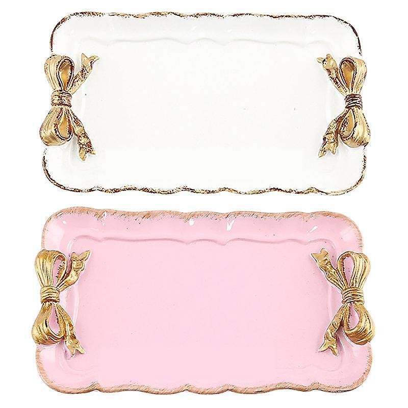 European Style Bow Cake Storage Trays Square Decor Tray 12x20cm White