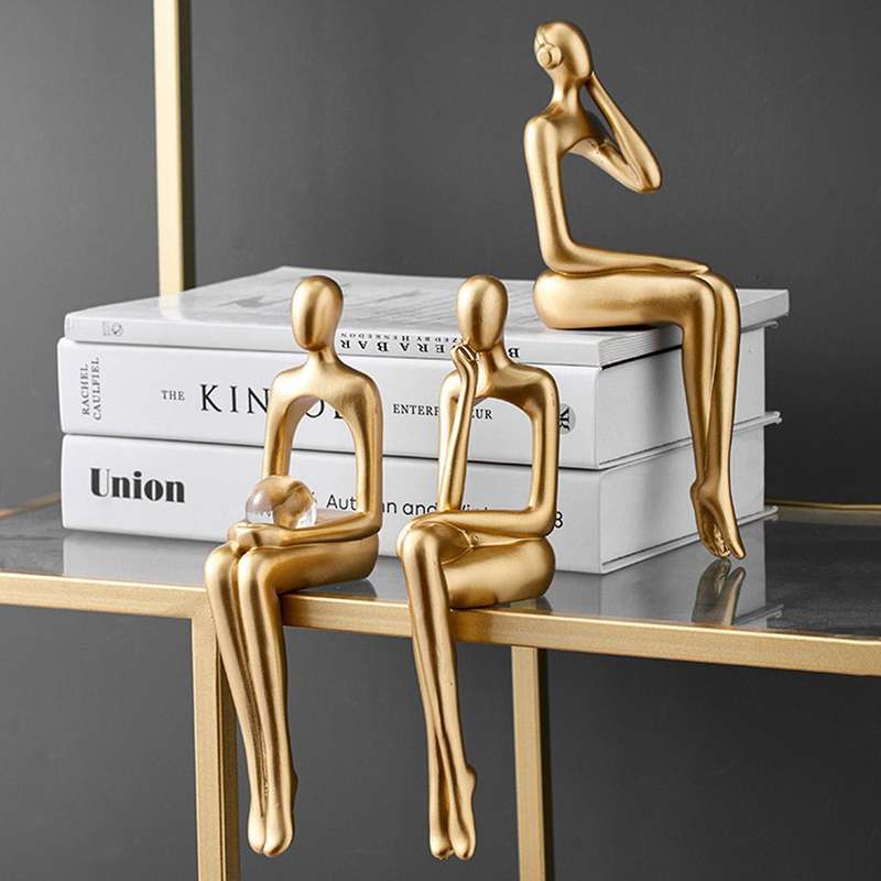 Thinker Statue Abstract Figure Sculpture Small Resin Office Decor C