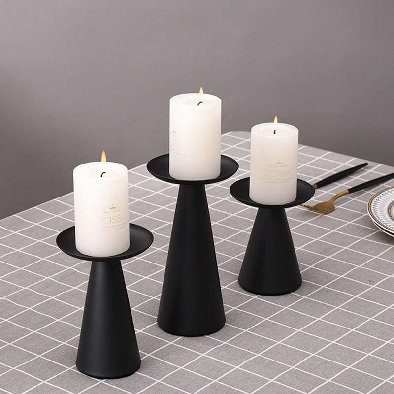 Black Candle Holders Set Of 3 for Candles Pillar for Table Decor