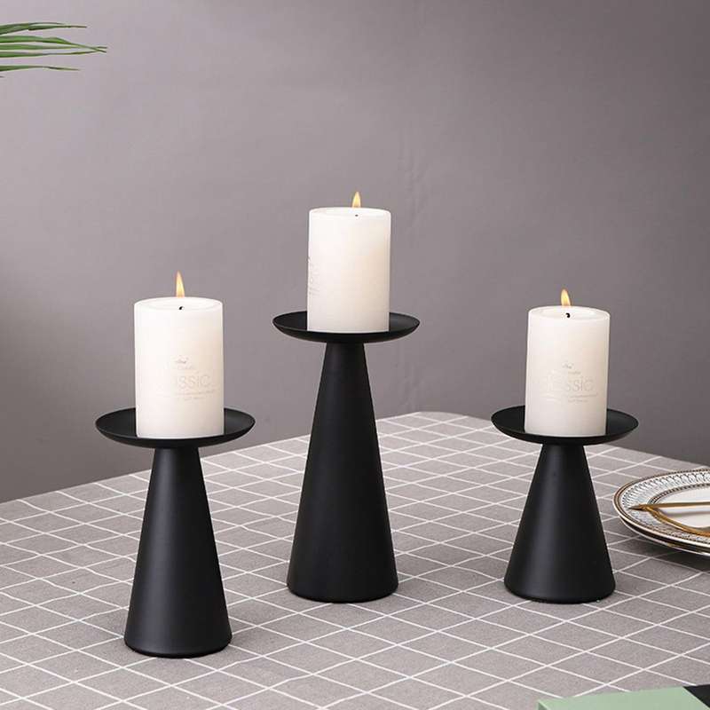 Black Candle Holders Set Of 3 for Candles Pillar for Table Decor