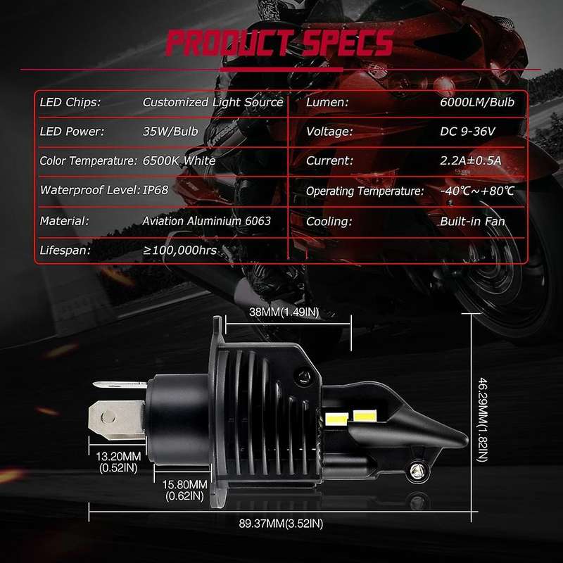 Novsight Motorcycle Headlight H4 Led 6000lm 6500k 35w Moped Hi-lo