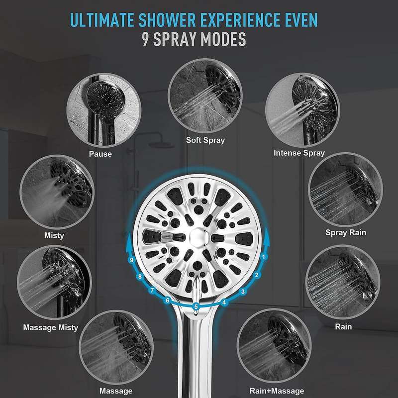 High Pressure Shower Head with Handheld,9 Spray Modes,for Shower Head
