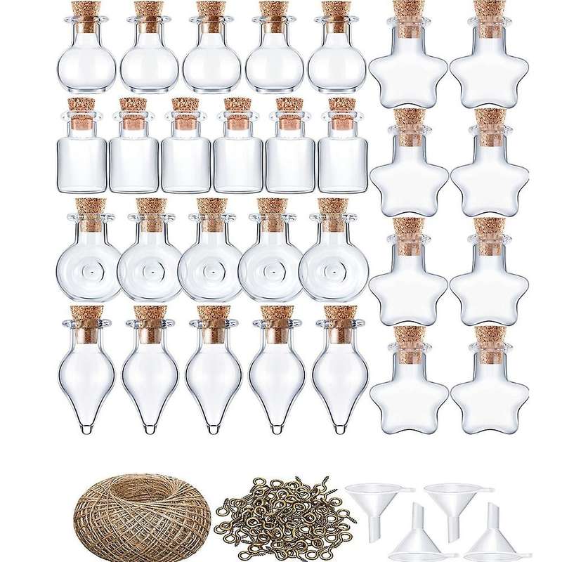 Transparent Glass Bottle Small Wish Bottle with Horn Nail String Cork