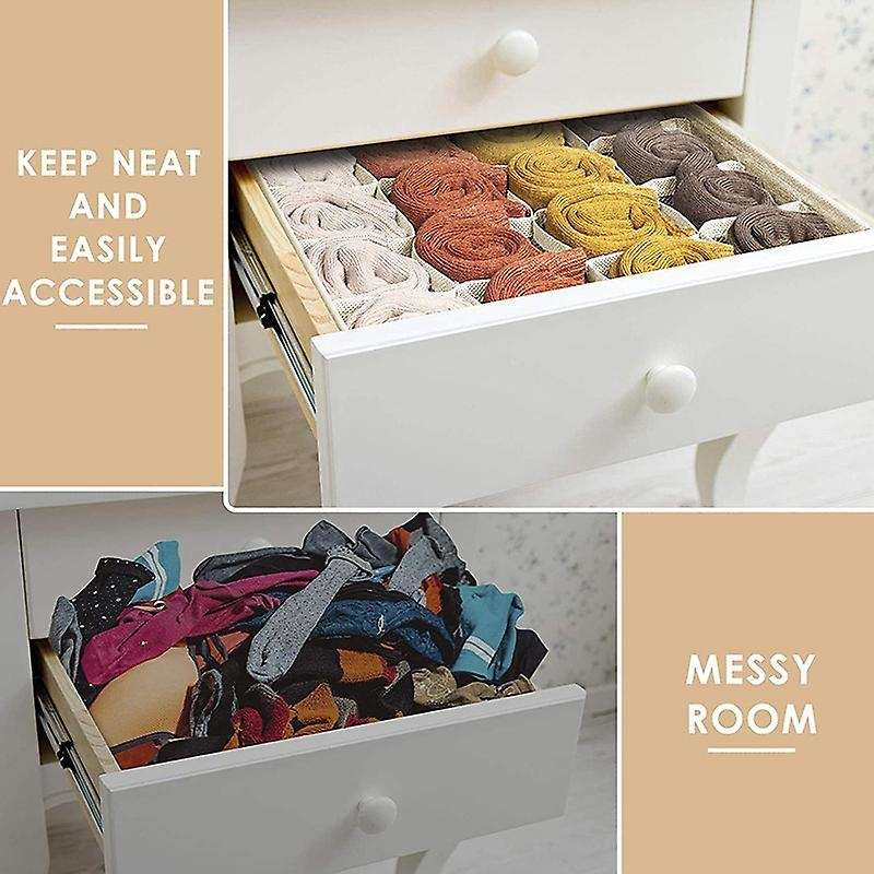 3 Pack Sock Organizer, 64 Cell Fabric Cabinet Storage Boxes Beige