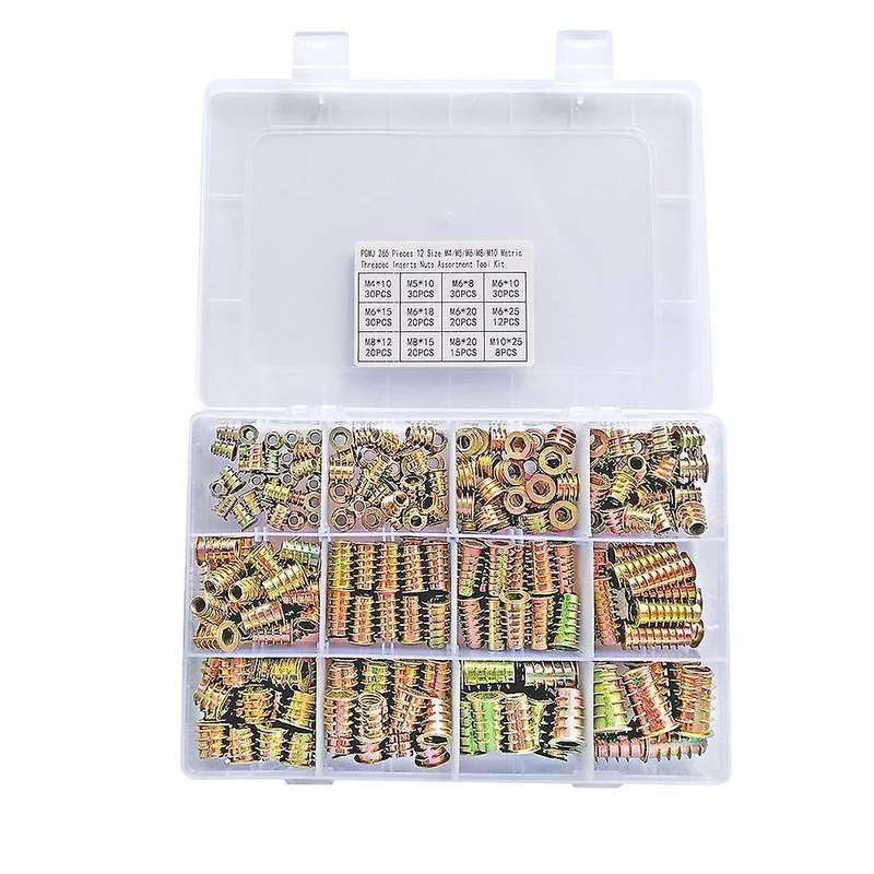 265 Pieces 12 Size M4-m10 Metric Threaded Inserts Nuts Fastener