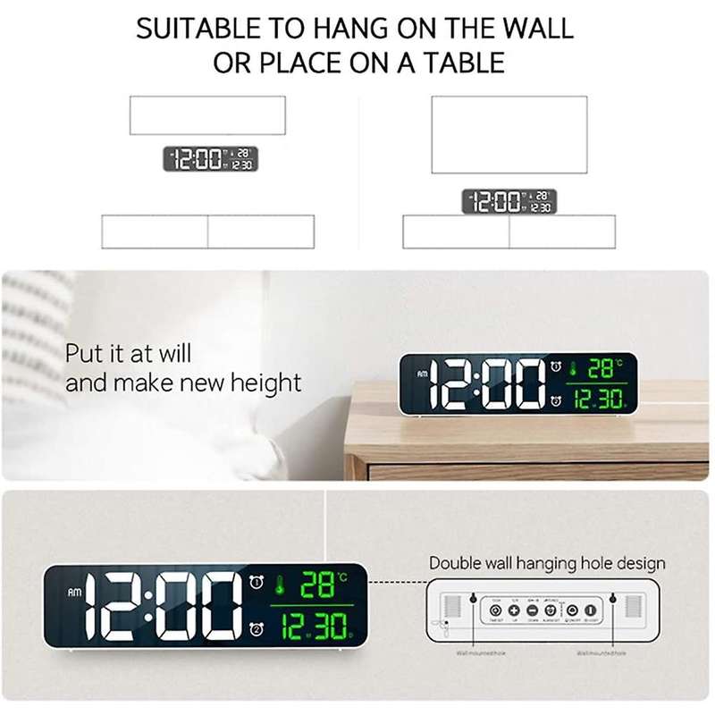 Digital Clock Led Screen Date &temp Display for Bedroom Bedside White