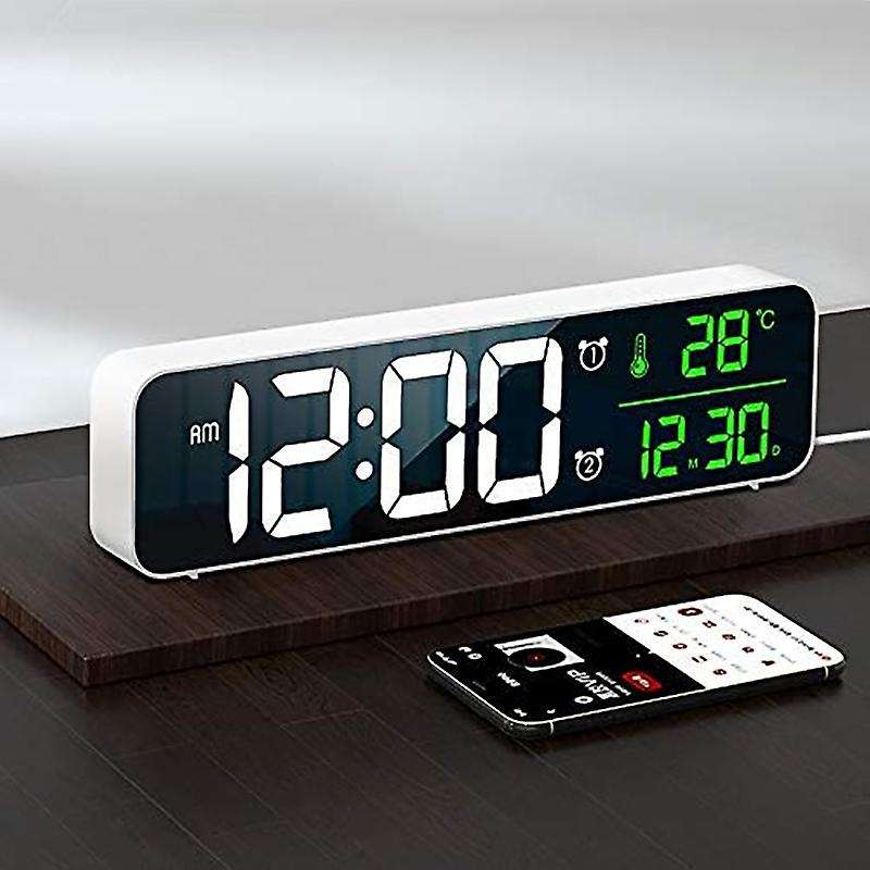 Digital Clock Led Screen Date &temp Display for Bedroom Bedside White