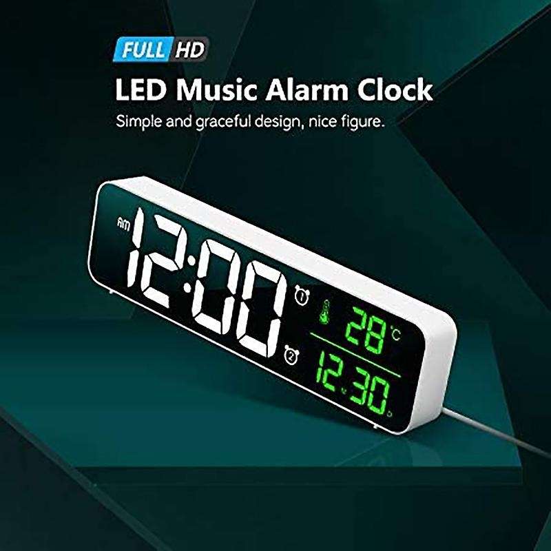 Digital Clock Led Screen Date &temp Display for Bedroom Bedside White