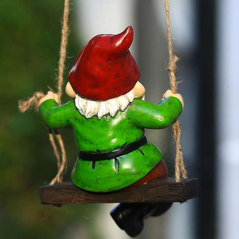 Garden Outdoor Hanging Swing Gnome Statue Waterproof Resin Gift