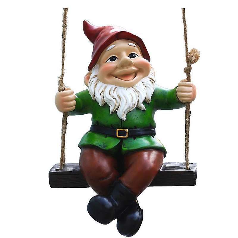 Garden Outdoor Hanging Swing Gnome Statue Waterproof Resin Gift
