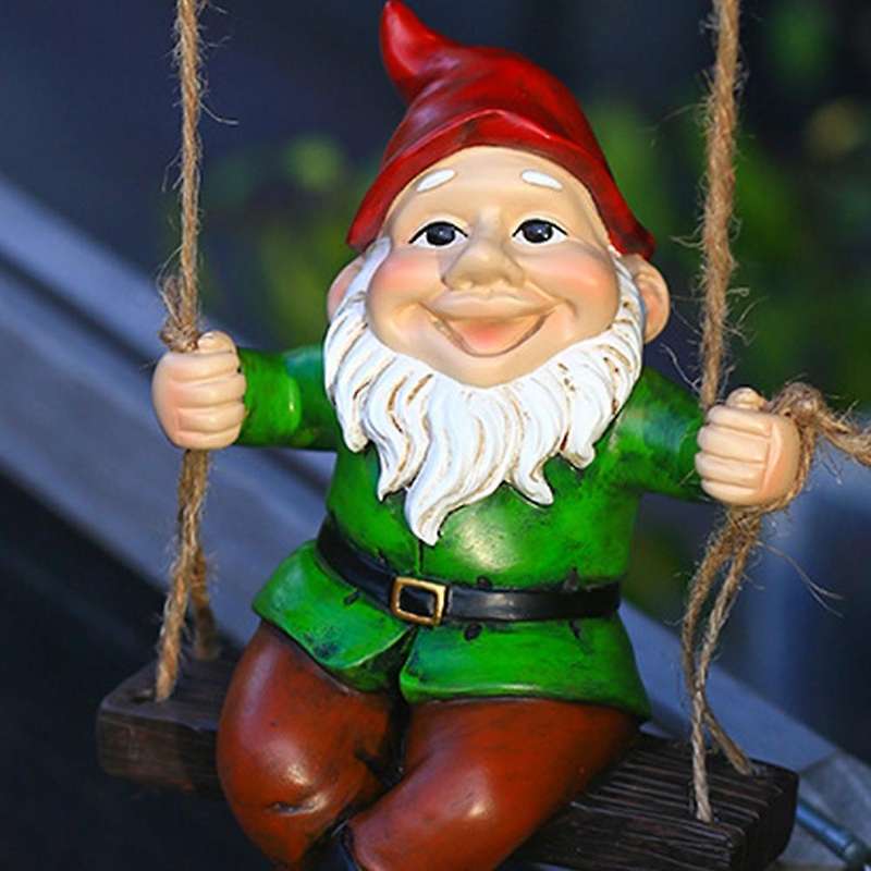 Garden Outdoor Hanging Swing Gnome Statue Waterproof Resin Gift