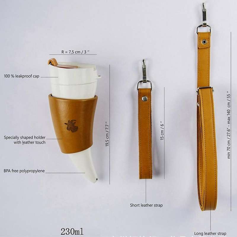 Goat Horns Mug 230ml Stainless Steel Vacuum Cup with Rope-white
