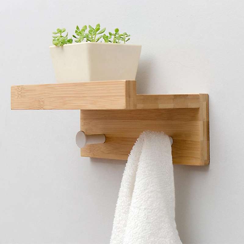 Wooden Wall Shelf Wall Mount Organizer for Kitchen Bedroom(2 Hooks)