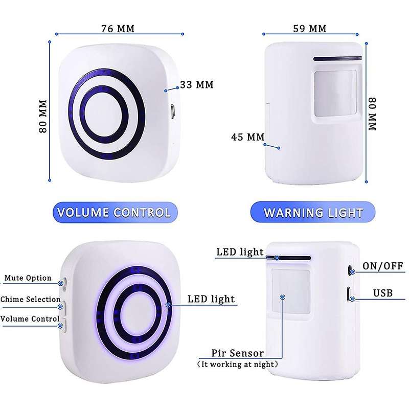 Motion Sensor Alarm System, Wireless Pir Motion with 2 Sensor Us Plug