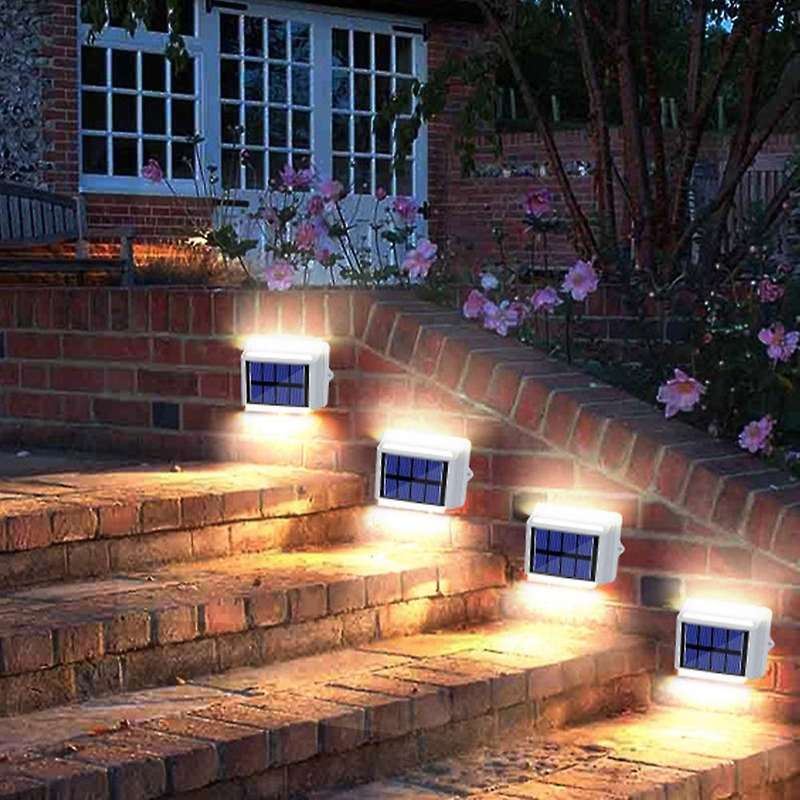 Led Solar Lights Solar Fence Lamp Auto On/off Mode 4pcs White