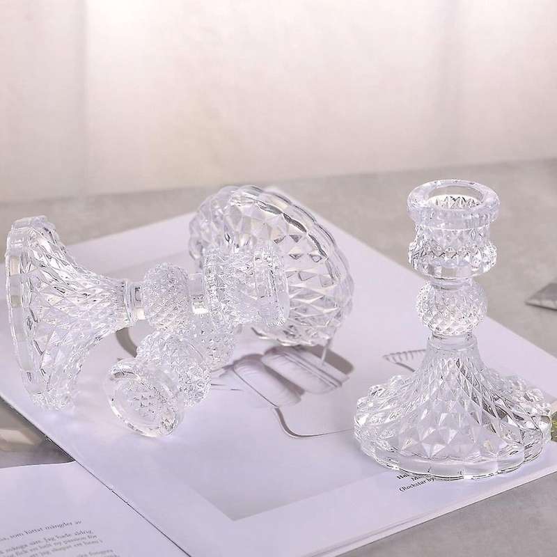 Glass Candle Holder, Taper Candlestick , Vintage Cut Crystal 3 Pieces