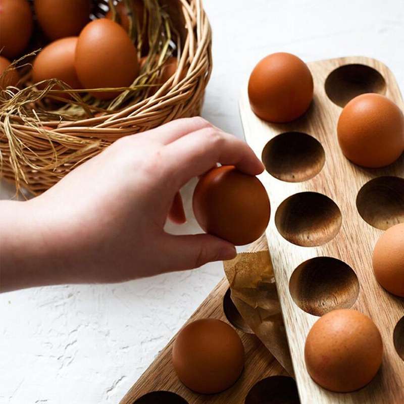 12 Holes Japanese Style Wooden Double Row Egg Storage Box Accessories