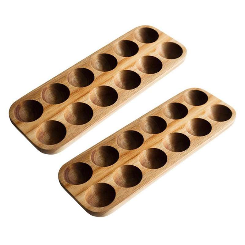 12 Holes Japanese Style Wooden Double Row Egg Storage Box Accessories