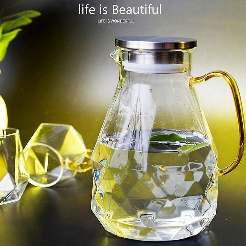 Glass Pitcher 1500ml with Lid, Diamond Pattern, for Hot/cold Water