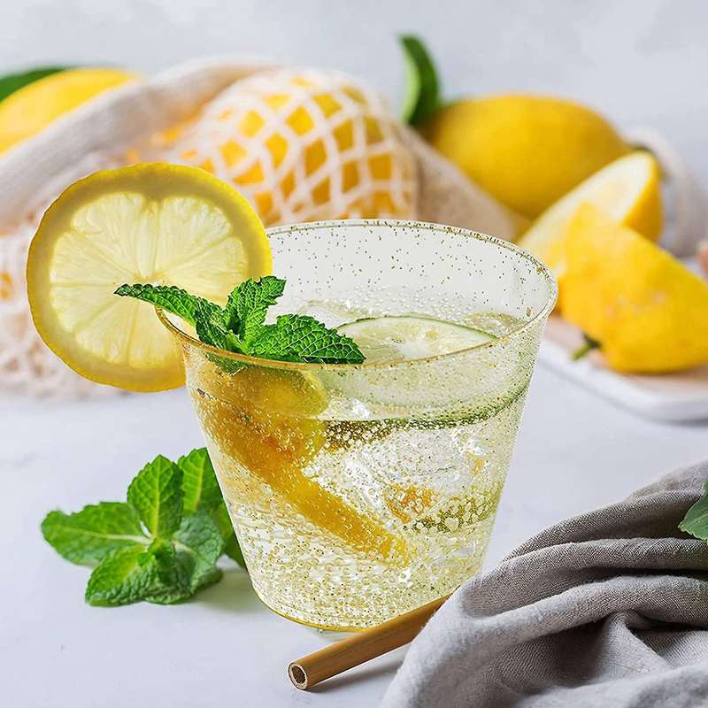 Gold Plastic Cups Clear Plastic Wine Glasses, for Party Cups 25pcs