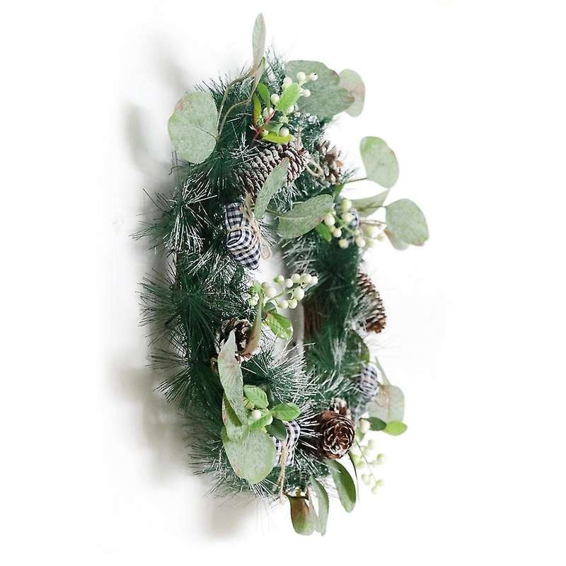 Artificial Christmas Pine Wreath with Decorative Gift Box Pinecone