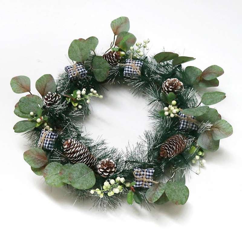Artificial Christmas Pine Wreath with Decorative Gift Box Pinecone