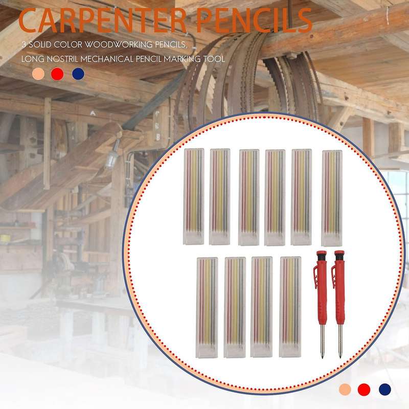 Solid Carpenter Pencils with 60 Refills,woodwork Marking Pencil