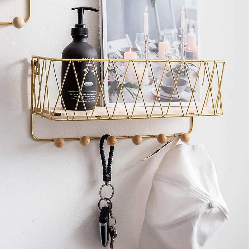 Wall Mount Iron Entryway Shelf Key Holder for Magazines and Keys A