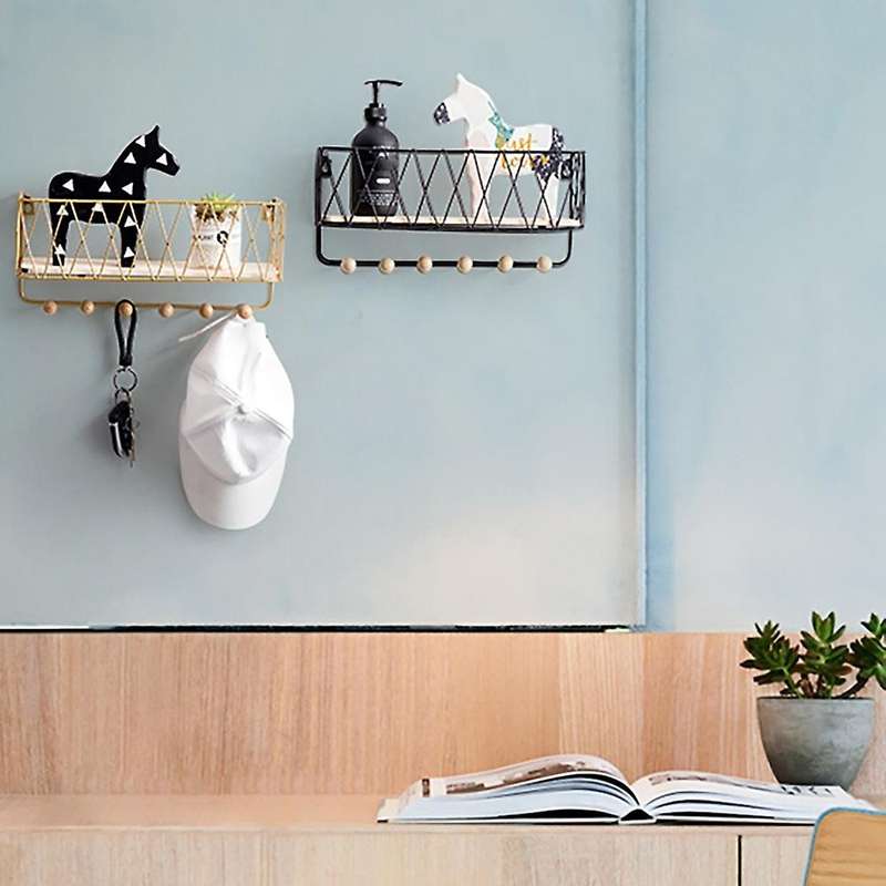 Wall Mount Iron Entryway Shelf Key Holder for Magazines and Keys A