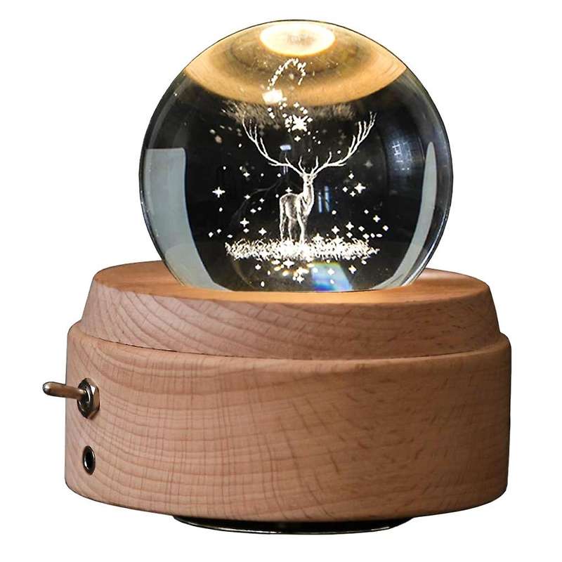 3d Crystal Ball Music Box The Deer Luminous Rotating Musical Box