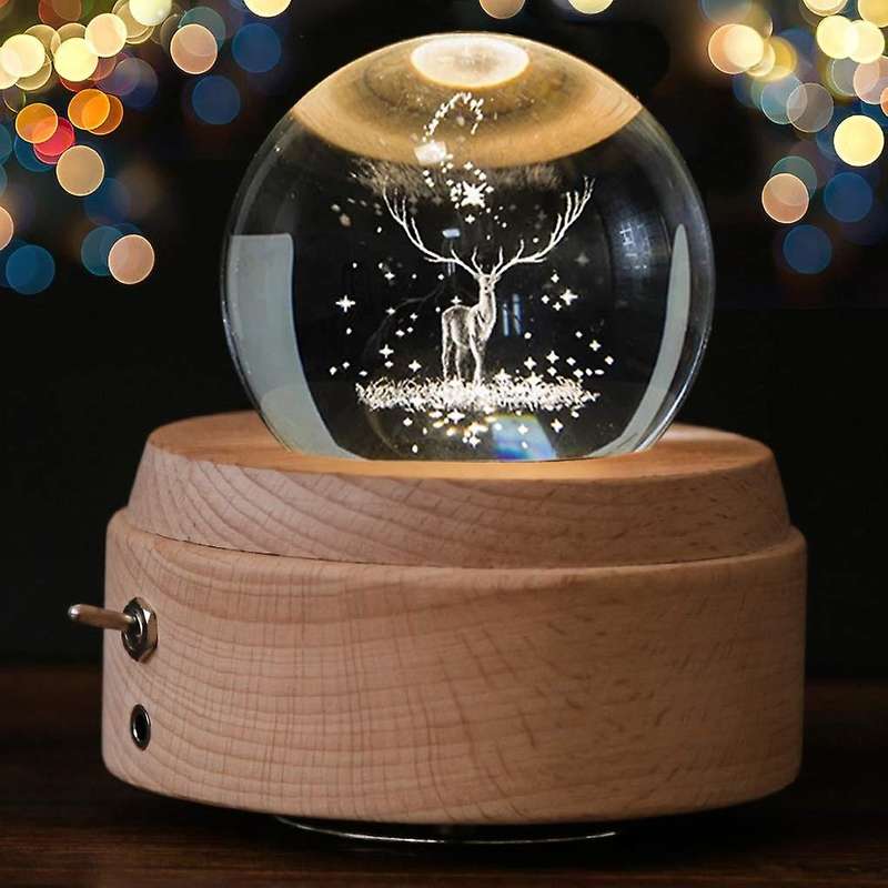 3d Crystal Ball Music Box The Deer Luminous Rotating Musical Box