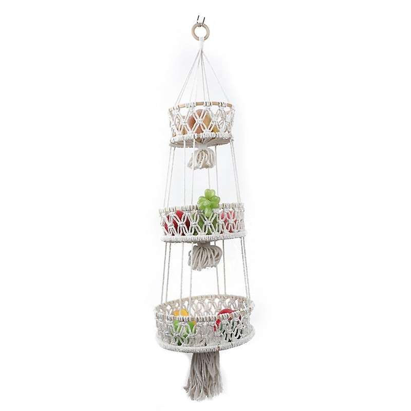 2 Tier Hanging Basket Fruit Storage Cotton Rope Hanging Plant Pot