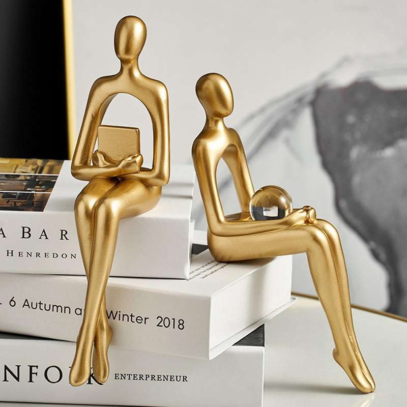 Thinker Statue Abstract Figure Sculpture Small Resin Office Decor A