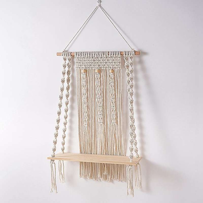 Boho Handmade Woven Macrame Wall Hanging Shelf Indoor Plant Rack