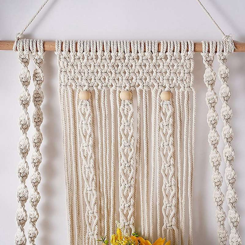 Boho Handmade Woven Macrame Wall Hanging Shelf Indoor Plant Rack