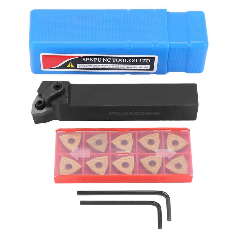 Set Of Lathe Turning Tool Holder Mwlnr2020k08 + 10 Carbide Inserts