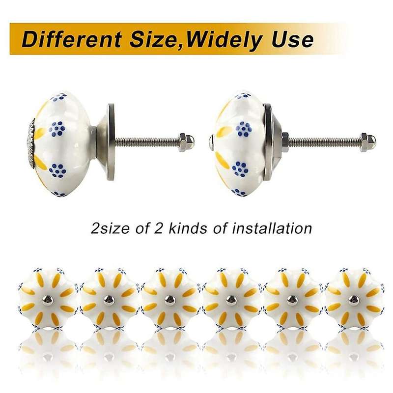 Ceramic Painted Cupboard Knobs Floral Decorative Drawer Knobs,10 Pack